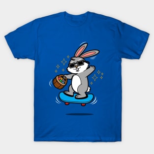 Easter Bunny Skateboarding Carrying Easter Eggs Cartoon T-Shirt